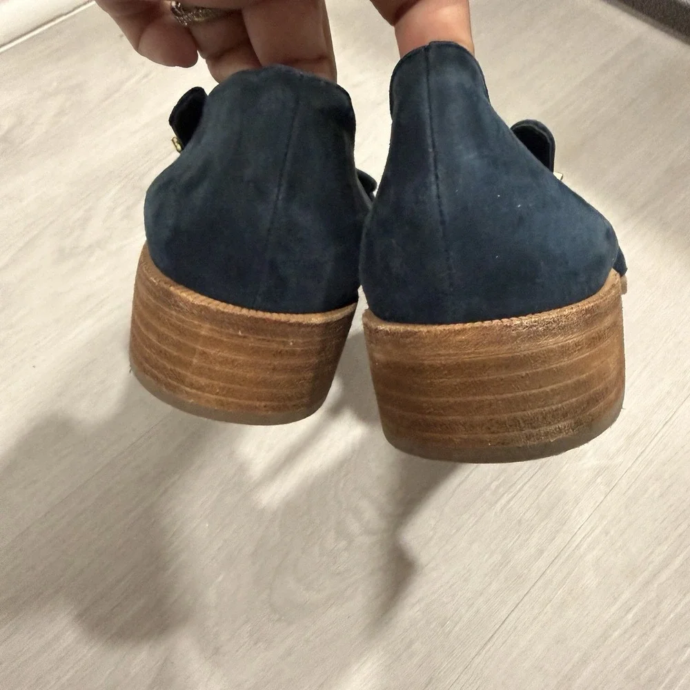 VANELi Womens 9N Navy Blue Suede Fisherman Sandals Woven Slingback Leather